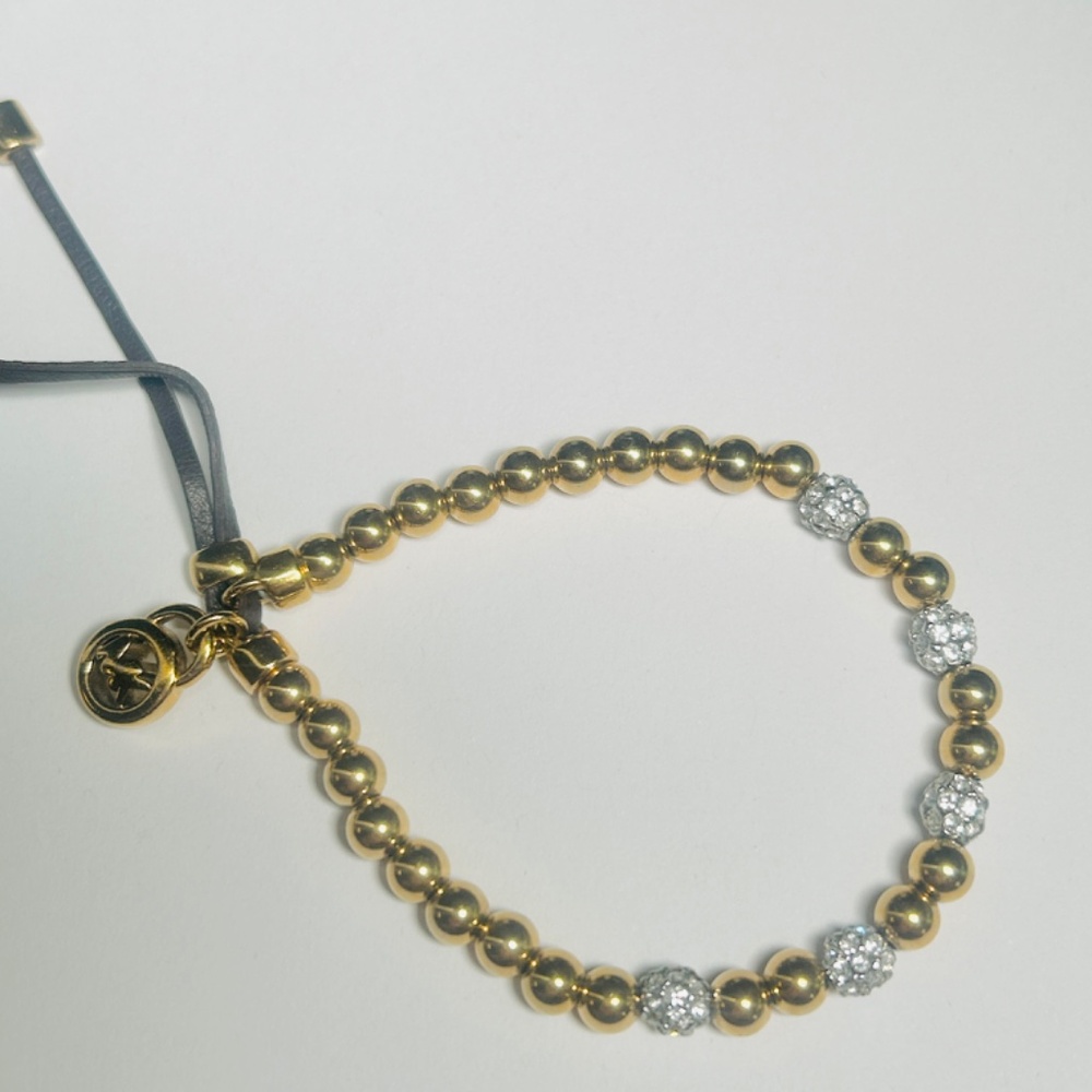 MICHAEL Michael Kors Gold Tone Bead & Crystal Stretch Slider Bracelet.